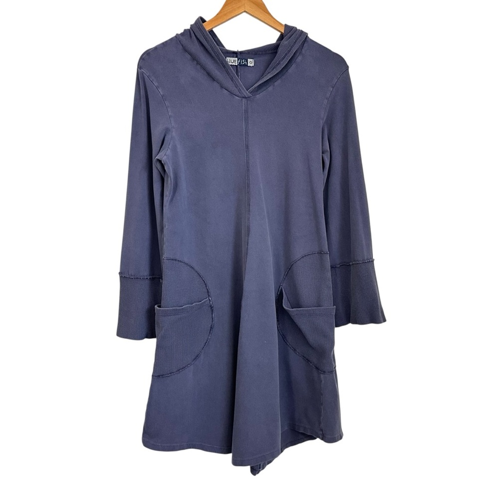 Blue Fish Womens Hooded Long Sleeve Tunic Dress Sz 0 Blue Cotton Lagenlook